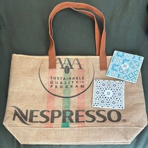 Nespresso Burlap Tote Bag & Coaster Bundle